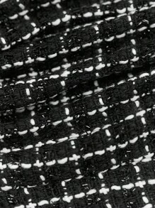 Lavishia Black & White Plaid Tweed V-Neck Sleeveless Buttoned Crop Top + Fitted Straight Leg Pants Women's 2 Pieces Set, Suitable For Early Autumn Commuting - Black - View 9