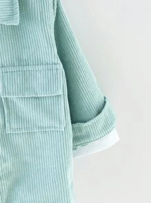 SHEIN 男童休閒中性素色燈芯絨外套襯衫雙口袋翻領秋冬款不含T恤