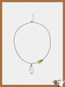 We Bare Bears X SHEIN 1 件 20 毫米金属卡通熊和菠萝图案时尚项链 - 彩色 - 查看 1