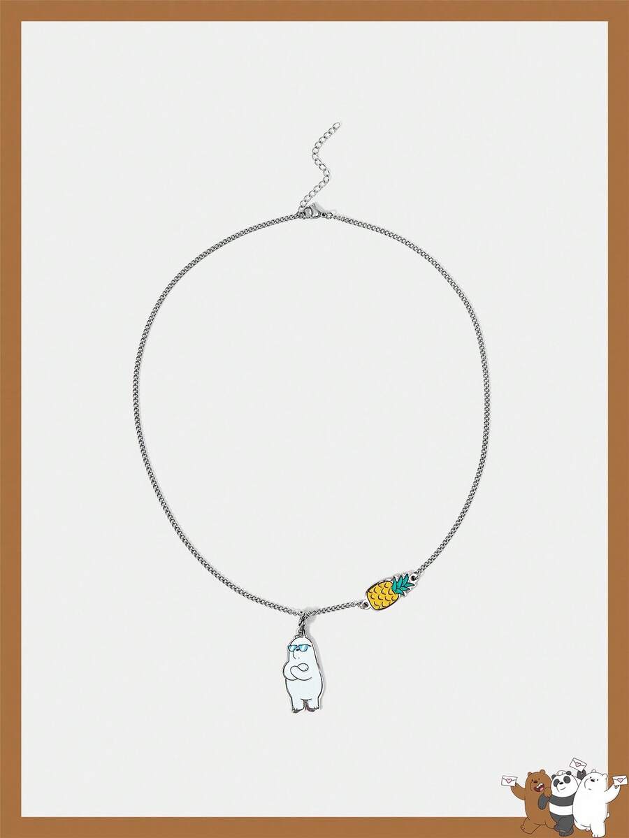 We Bare Bears X SHEIN 1 件 20 毫米金属卡通熊和菠萝图案时尚项链 - 彩色 - 查看 1