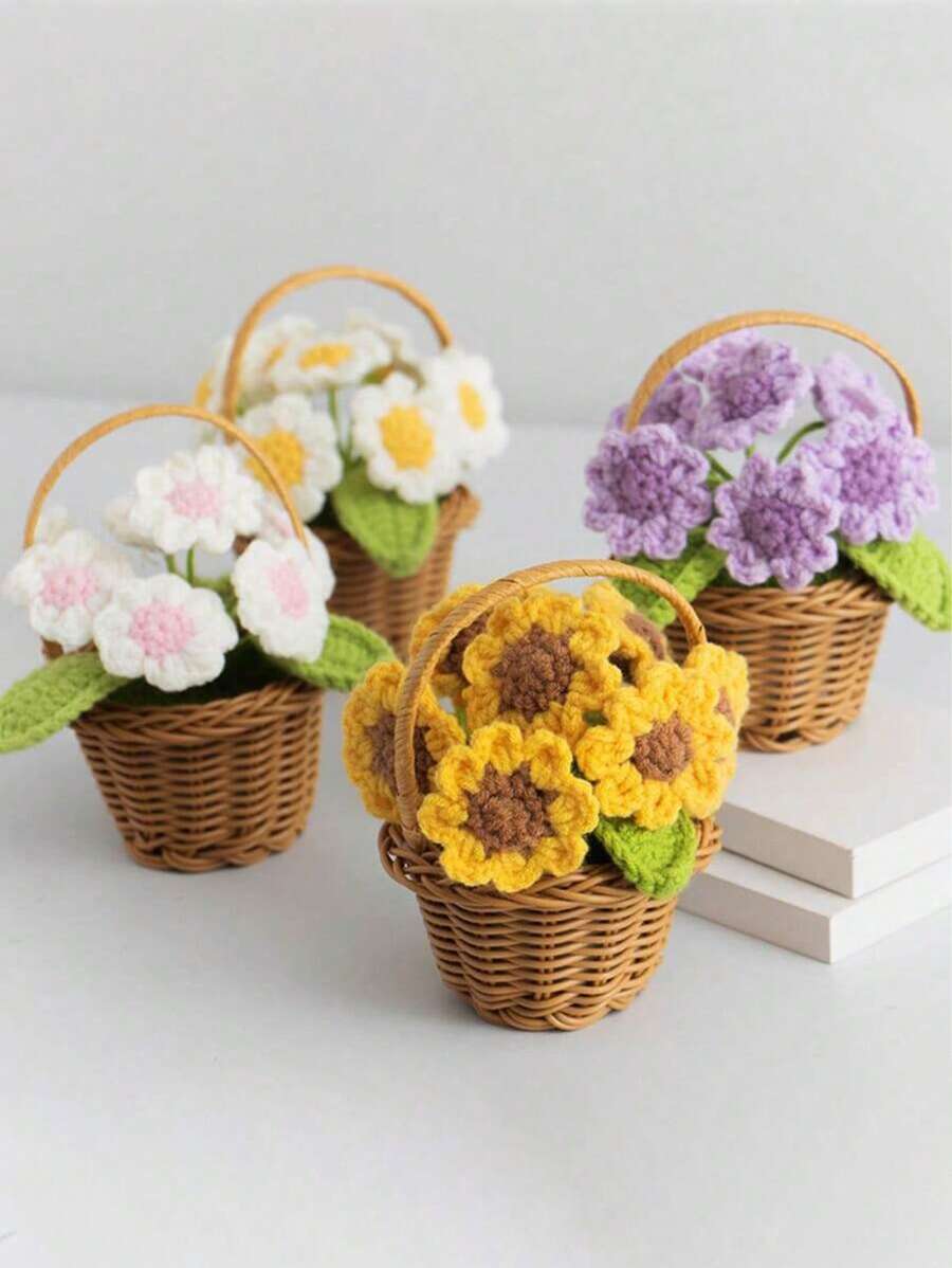 1pc Artificial Crochet Sunflower, Fake Flower, Desktop Decor, Wall Decor, Suitable For Birthday, Anniversary, Mother's Day, Christmas, Events And Home Decoration, Valentine's Day Gift - Multicolor - View 1