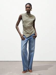 Lumivelle Débardeur élégant et mode pour femmes, minimaliste et polyvalent en coton, col bénitier, dos nu, avec lien à la taille. Convient pour le printemps et l'automne