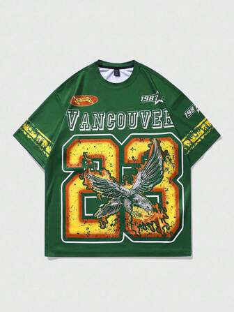 Prep Camiseta de manga corta con estampado gráfico n.º 23 para hombre, camiseta deportiva, estilo vintage de calle