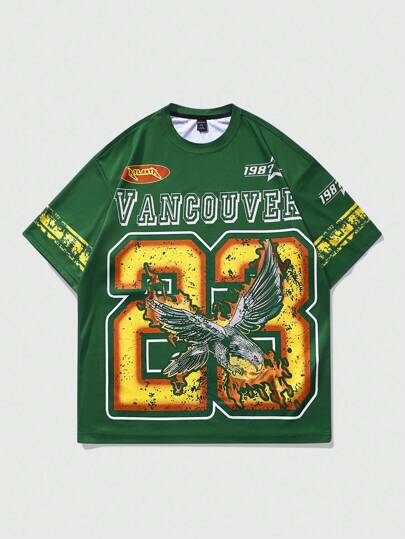 Prep Camiseta de manga corta con estampado gráfico n.º 23 para hombre, camiseta deportiva, estilo vintage de calle