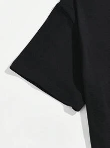 Manfinity Homme 男士圆领短袖字母图案休闲T恤，夏季 - 黑色 - 查看 4