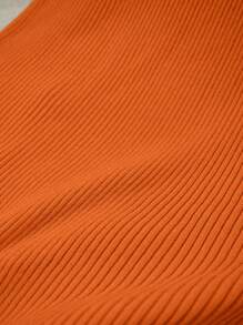 Franclia 女士优雅修身圆领短袖开衩装饰纽扣针织连衣裙，夏季大学针织毛衣 - 橘色 - 查看 5