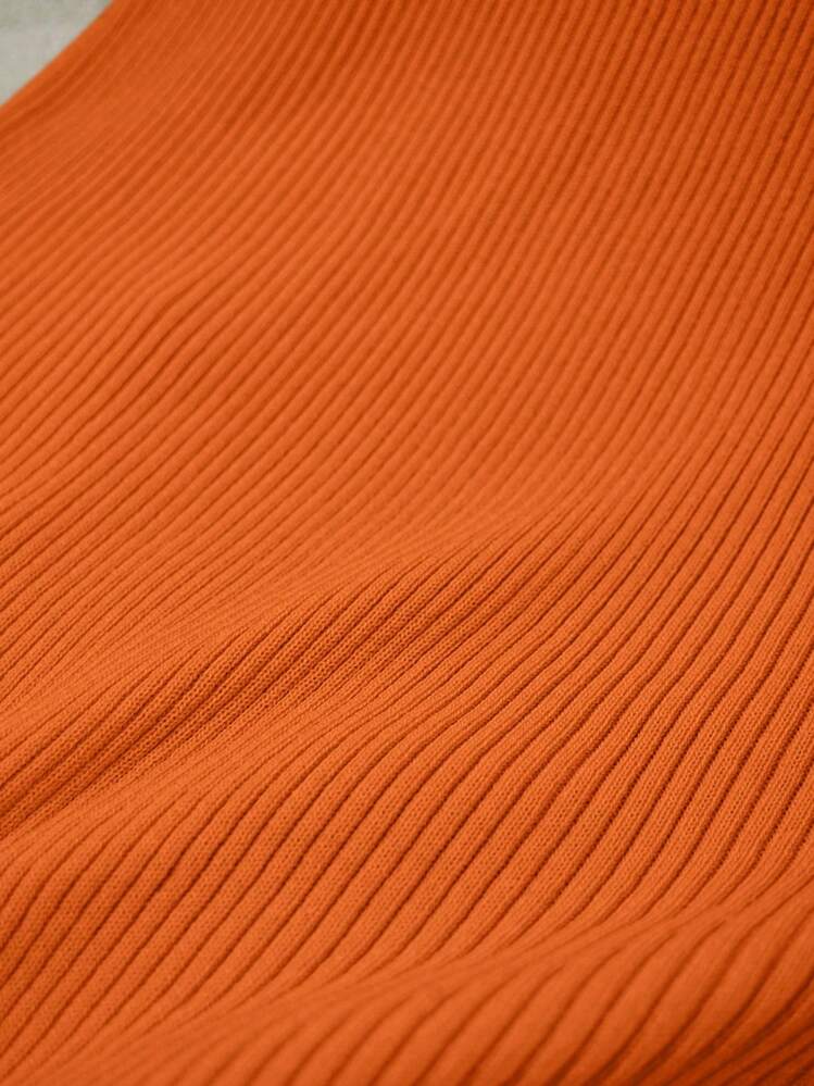 Franclia 女士优雅修身圆领短袖开衩装饰纽扣针织连衣裙，夏季大学针织毛衣 - 橘色 - 查看 5