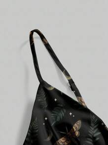 ROMWE Goth 哥特式黑暗森林飞蛾太阳月亮星星植物印花宽松度假性感女式连衣裙，万圣节 - 黑色 - 查看 3