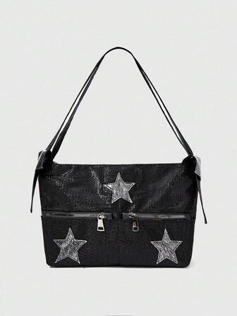 Grunge Punk Borsa a spalla da donna con motivo a stelle di moda