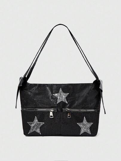 Grunge Punk Borsa a spalla da donna con motivo a stelle di moda