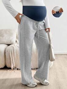 SHEIN Autumn And Winter Maternity Casual Patchwork Adjustable High Waist Drawstring Loose Wide Leg Sweatpants