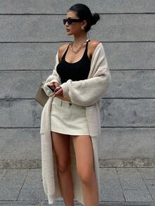 DAZY Áo len cardigan dáng rộng cổ điển, áo khoác len dệt kim dài thiết kế độc đáo dành cho nữ vào mùa thu/đông - Lạc đà - Xem 7