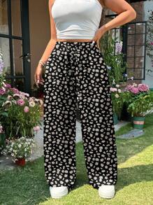 SHEIN EZwear 大码休闲日常碎花裤，适合夏季 - 彩色 - 查看 1