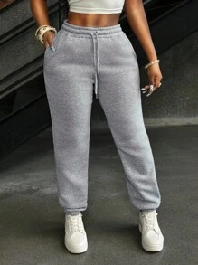 INAWLY Pantalones deportivos jogger de mujer con unicolor, cintura con cordón y bolsillos