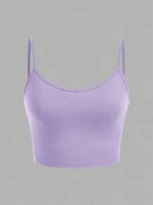 SHEIN EZwear Bộ 3 áo hai dây bó sát màu đen, tím, trắng dành cho nữ, thích hợp mặc vào mùa hè - Nhiều màu - Xem 10