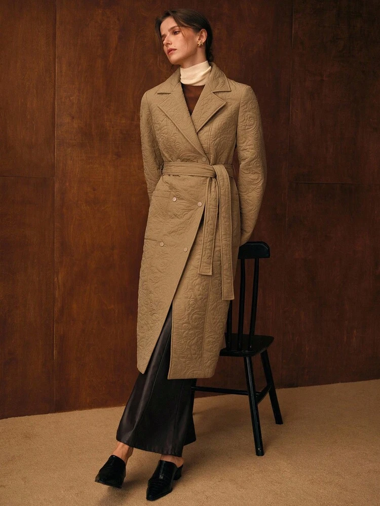 JACQUARD BELTED WINTER COAT