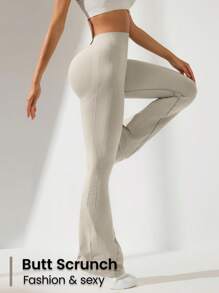 Easithlete 纯色简约褶皱修身运动裤，日常休闲穿着 - 駝色 - 查看 3