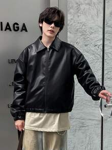 DAZY Teen Boy Padded Coat, Fall Leather Jacket - Black - View 6