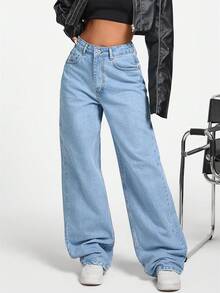 EURMUSE Gerade geschnittene Jeans im lässigen Stil mit hoher Taille - Mittele Waschung - Übersicht 4