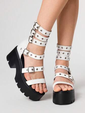 Grunge Punk Scarpe da donna stile dark rock punk goth, sandali estivi da spiaggia con cinturini e fibbie, scarpe formali da studente con tacco alto e spesso, sandali con platform e suola spessa, adatti per Ognissanti