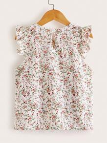SHEIN Top de niñas floral de margarita ribete fruncido - Multicolor - Ver 3