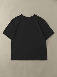 INAWLY Plus Size Summer Casual Letter Print Short Sleeve T-Shirt - Black - View 2