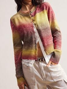 Bohemela 女士休闲条纹渐变色开衫，适合秋冬季音乐节和万圣节 - 彩色 - 查看 4