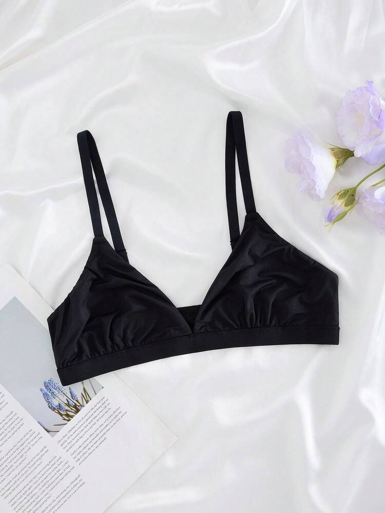 SHEIN 1pc Women's Minimalist Comfort Seamless Wire-Free Padless Bra, Basic Single - Black - View 6
