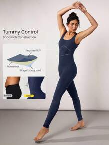 GLOWMODE 24" FeatherFit™ Tummy Control Open Back Gym Yoga Sports Jumpsuit Bodysuit Elegant For Woman
