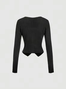 SHEIN MOD Women's Black Button Decorated Elegant Sweater And Knit Pants Set In Fall/Winter