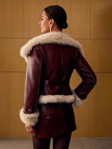 MOTF PREMIUM WATERFALL COLLAR FAUX FUR COAT - Burgundy - View 8