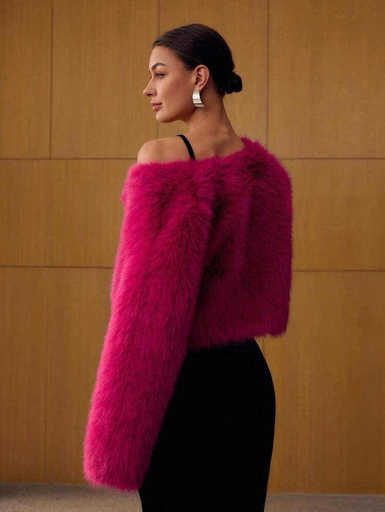 CROP LONG SLEEVE FAUX FUR COAT