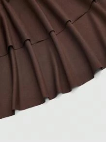 Sweetra Plus Size Women Cinched Waist Floral Embellished Asymmetric Hem Baseball Dress - Mocha Brown - View 5