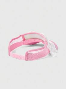 ROMWE Kawaii 1 件粉色和白色可爱蝴蝶结蕾丝兔耳装饰棒球帽，适合女士，简约露顶太阳帽 - 粉色 - 查看 4