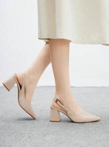 CUCCOO BIZCHIC 女士时尚杏色后带侧扣粗跟尖头穆勒鞋，适合日常通勤、约会和派对 - 杏色 - 查看 4