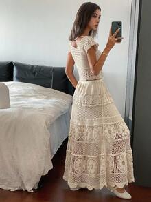 DAZY 2pcs Women's Summer Vacation Style Knit Vest And Skirt Set - Beige - View 2