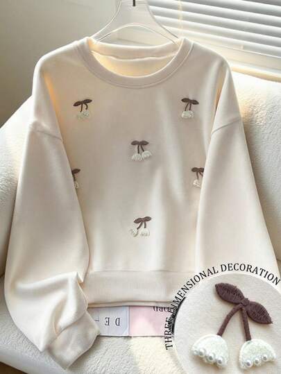 Resyla Sweat-shirt-shirt femme coupe régulière à col rond avec ornements floraux, manches longues. Idéal pour l'automne/l'hiver, la remise des diplômes, la rentrée scolaire, la remise des diplômes, les enseignantes, le pull d'automne pour la rentrée scolaire