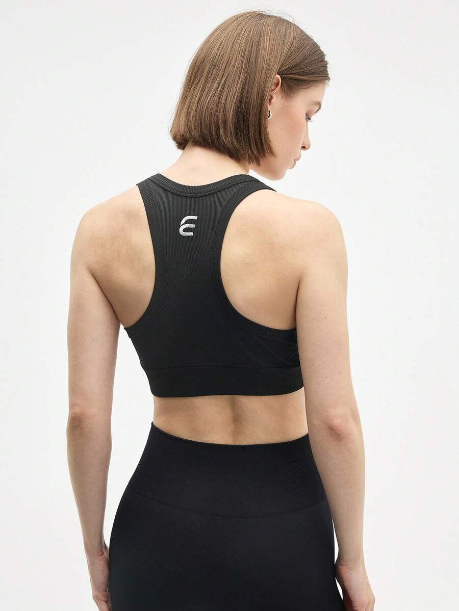 Gameset SHEIN Sport Damen Gerippter Alltags Fitness Sport-BH - Schwarz - Übersicht 1