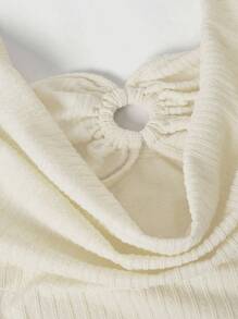 Elenzga 法式奶油纹理条纹夏季甜辣款 Bralette 风格细肩带露背紧身衣，适合海滩度假穿着 - 杏色 - 查看 6