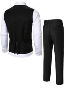 Manfinity Mode Acessório de decoração com corrente combinando da moda masculina, conjunto de terno casual masculino para uso diário, combinando com colete - Preto - Ver 2