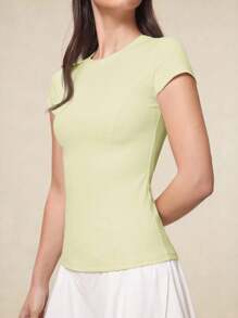 OutZeal 女士运动上衣 黄色纯色夏季春季健身瑜伽休闲吸汗收腹速干柔软圆领紧身T恤 - 黃色 - 查看 9