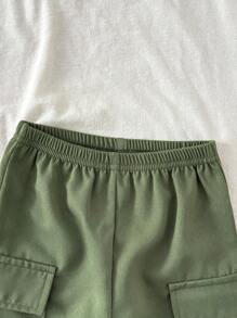 SHEIN Playful Pals 2pcs/Set Infant Baby Boy White Knit Sweatshirt With Green Color Block & Letter Print Long Sleeve Top & Military Green Elastic Waist Pocket Woven Pants, Fits 6 Months To 2-3 Years Old Baby Boy Brooklyn Outfit Baby Boy Casual Outfit Baby Boy Outfit Set Baby Boy Clothes Baby Boy Cargo Pants Set Baby Boys Outfit Baby Boy Sweatsuit, Outfit, Infant Qutfits, Tracksuits, Infant Boy Winter Clothes Set, Baby Boy Cargo Pants Baby Boy Sweatshirt Outfit Boys Green Pants Fall - Multicolor - View 8