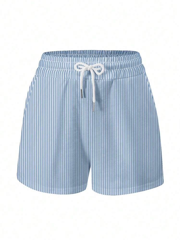 Jouncy 女士夏季休闲蝴蝶结印花T恤和条纹短裤两件套 - 彩色 - 查看 4