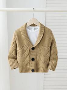 SHEIN Young Boys' Casual Button-Up Shawl Neck Long Sleeve Cardigan Children Cardigan Boys Knit Cardigan Boys Sweater Kids Cardigan Toddler Boy Cardigan Toddler Boy Fall Clothes Boys Winter Clothes Boys Sweater Young Boy Clothes Boys' Solid Sweater