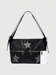 ROMWE Grunge Punk Star Pattern Fashion Shoulder Bag For Women - Black - View 6