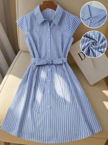 Regalyn Plus Size Women Sleeveless Striped Simple Versatile Dress
