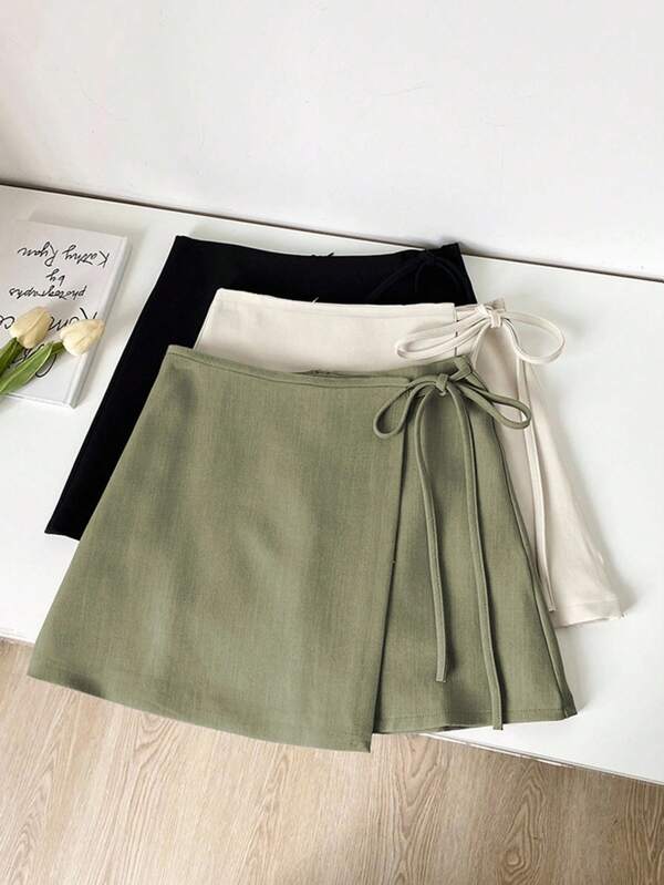 Franclia Graduation Wear Casual Versatile Straps Asymmetrical Hem New Summer Style Khaki Textured Wide Fabric Skirt Ladies Short Skirt Women's Skirt Ladies Summer Clothing Summer Clothing Bottoms