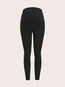 Modmama 孕妇装 2 件套纯色弹力腰高弹力紧身裤 - 棕色 - 查看 7