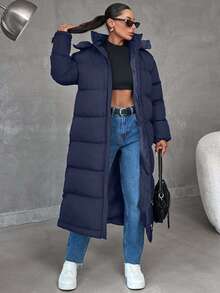 EURMUSE 女士保暖超大二合一防水连帽长款冬季外套