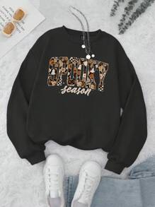 INAWLY Mùa ma Halloween, Bí ngô mùa thu, Áo nỉ cổ tròn in họa tiết lót nhiệt hình mẹ ma cho nữ Áo chui đầu mùa thu - màu đen - Xem 4